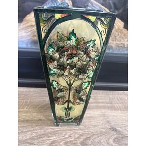 Amia Studios Hand Painted Glass Vase Art Nouveau Floral Stained Glass Style
